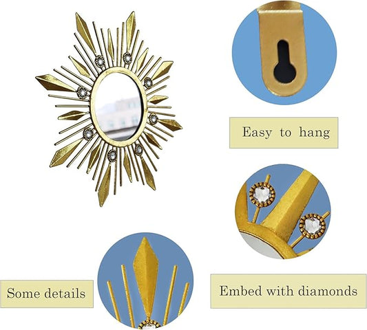 Champagne Gold Round Mirrors for Wall Art Pack of 3, Decorative Mirror Wall Valentine Decor& Vintage Room Decor, Sunburst Circle Mirrors Modern Valentine Gifts for Women & Moms