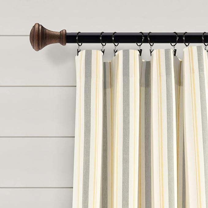 Lush Decor Farmhouse Stripe Yarn Dyed Eco-Friendly Recycled Cotton Window Curtain Panel Pair, 42" W x 95" L, Yellow & Gray - Classic Modern Rustic Charm - Eco Friendly Cotton Fabric