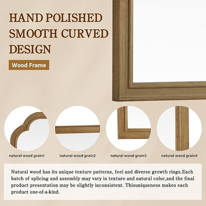 WallBeyond Wood Frame Wall Mirror Rounded Corner Arch Rectangle Mirror for Entryway, Living Room or Bedroom Home Decor - Light Woodgrain [20" x 30" Natural ]