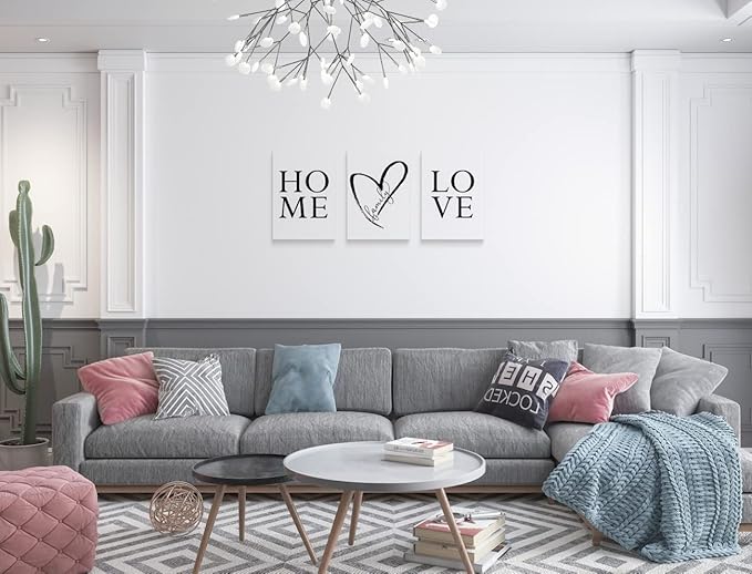 GUBIYU Home Love Wall Art Set of 3 Prints, Black and White, 20x28 inches, Modern, Contemporary, Unisex, Multi-room