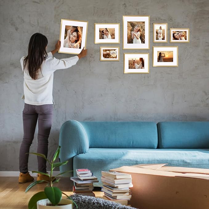 Giftgarden 14 Pack Gold Picture Frames Set, 2pcs 11x14 Matted for 8x10, 6pcs 8x10 Matted for 5x7, 6pcs 5x7 Matted for 4x6, Gallery Frame Collage for Wall or Tabletop Display