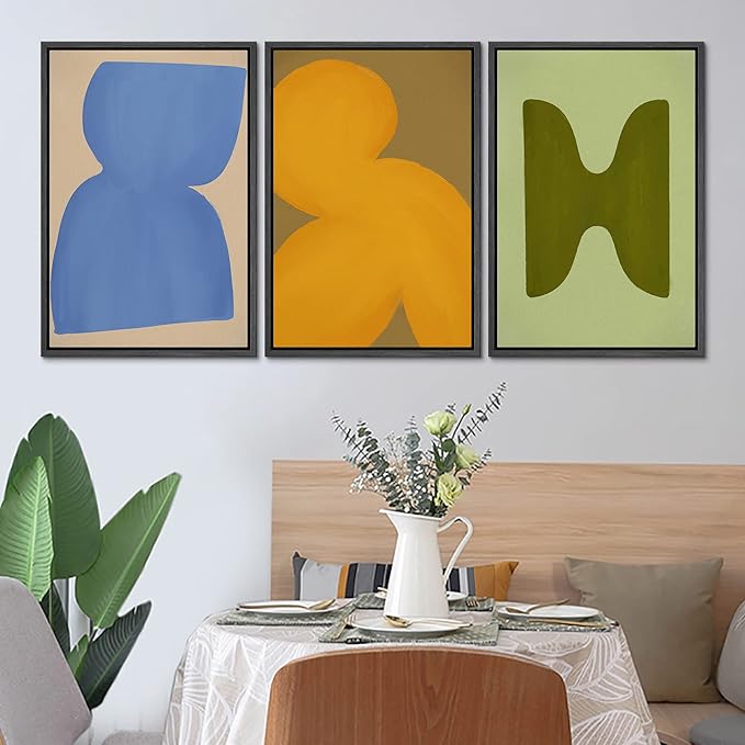 SIGNLEADER Framed Canvas Print Wall Art Set Vibrant Mid-Century Polygon Variety Abstract Shapes Illustrations Minimal Decorative Bohemian Nordic for Living Room, Bedroom, Office - 24"x36"x3 BLACK