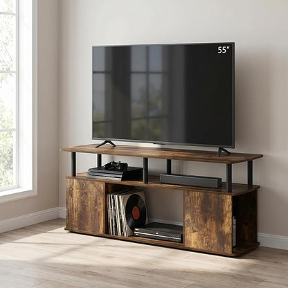 Furinno Jaya TV Stand, 3-Tier Entertainment Center with Open Shelf, TV Console for TV up to 50 Inch with Side Storage Compartments, for Living Room, Bedroom, Amber Oak