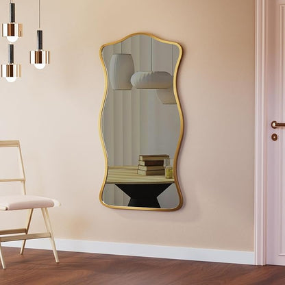 Irregular Wavy Wall Mirror,47"x22"Asymmetrical Wall Mirror,Aluminum Alloy Frame Large Abstract Modern Unique Shape Full Length Mirrors for Living Room Bathroom Bedroom Entryway Hallway