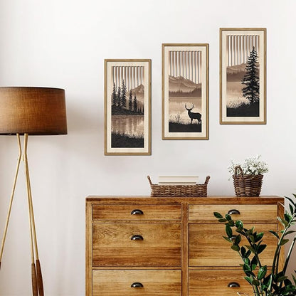HPNIUB 3PCS Jungle Animals Wall Decor,Rustic Mountain Forest Wooden Sign for Living Room,Silhouette Abstract Deer Pine Tree Hanging Wood Plaque Wall Art Nature Wall Sculpture for Home Office(8x16Inch)