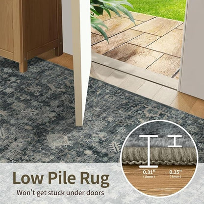 Rugxara Entryway Rug Door Mat, Washable Samll 2x3 Rug, Blue Boho Front Door Mat, Non Slip Area Rugs, Low Pile Throw Accent Entry Carpet for Indoor Entrance, Bathroom and Kitchen(Blue 2x3ft)