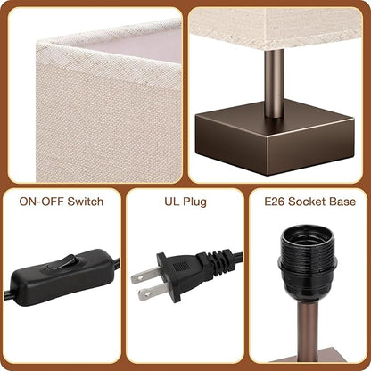 aooshine Brown Small Table Lamp - Bedside Lamp for Bedroom, Minimalist Nightstand Lamp with Square Shade, Desk Lamp for Kids Room