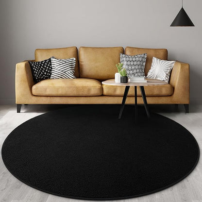 Gifeas Ultra Soft Round Area Rugs for Living Room Bedroom, 5x5 Feet Black Thickened Memory Foam Modern Indoor Circle Carpets, Non-Slip Comfy Circular Rug for Boys Girls Nursery Room Home Decor