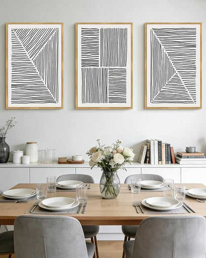 Drsoum Mid-Century Modern Framed Wall Art Large 24x36in Minimalist Abstract Boho Black Line Wall Decor Geometric Artwork Kitchen Dining Room Black Framed