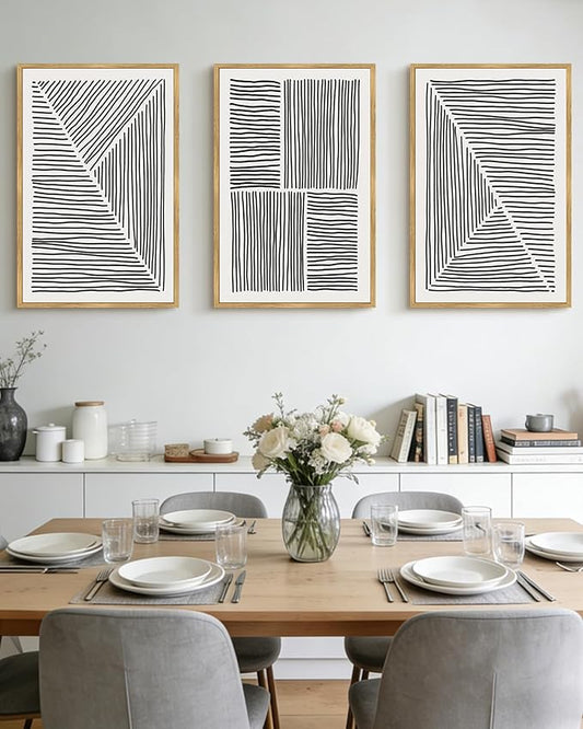 Drsoum Mid-Century Modern Framed Wall Art Large 24x36in Minimalist Abstract Boho Black Line Wall Decor Geometric Artwork Kitchen Dining Room Black Framed