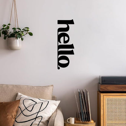 Vineland Metal Wall Art, Large Black Hello Sign Sculpture, 23.6 x 7.6 Inches, Minimalist Design, Indoor&Outdoor Hanging Decor, Matte Finish