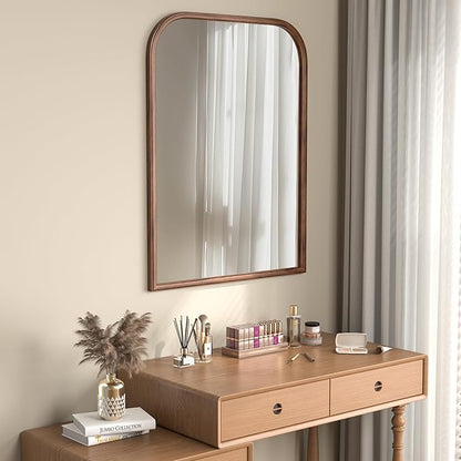 30"x40" Arch Wall Mirror Bathroom Mirror for Wall Mounted, Tempered Glass, Wood Grain Finish Frame Wall Mirror Decorative for Bedroom Living Room Entryway