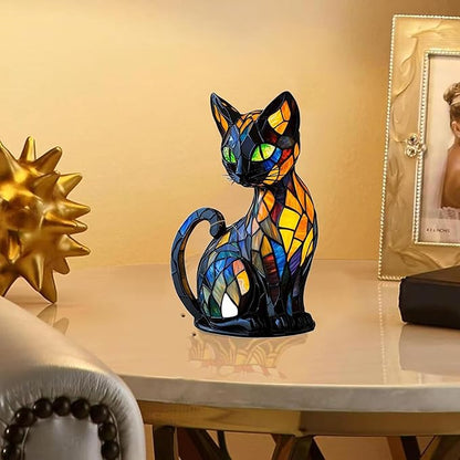New Series Art Desk Lamp, Lamps for Night Stands, Stained Resin Cat Tabletop Light, Cute Pet Cats Themed Led Table Lamps, Creative Animals Table Lamp, Fun Gift for Cat Lovers (A)