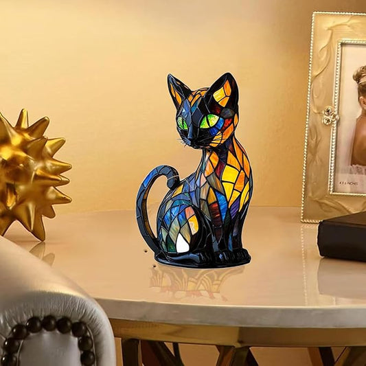 New Series Art Desk Lamp, Lamps for Night Stands, Stained Resin Cat Tabletop Light, Cute Pet Cats Themed Led Table Lamps, Creative Animals Table Lamp, Fun Gift for Cat Lovers (A)