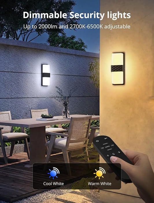 Smart Outdoor Wall Lights, 1500LM RGB+IC+Warm/Cool White Porch Light, 44 Scene Modes, IP65 Waterproof Wall Sconce for Halloween Christmas Decor, Works with Alexa, Google Assistant 2 Pack
