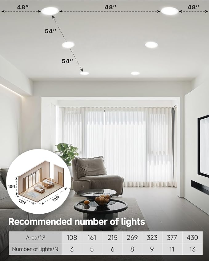 Ensenior 12 Pack 6 inch Gimbal Led Recessed Light, 5CCT 2700K-5000K, 360°+90° Rotatable, Dimmable, Aluminum, CRI90+, 1300LM 12W 120V, Eyeball Recessed Lighting, Directional Can Light, ETL&FCC