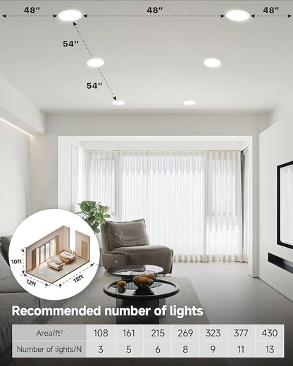 Ensenior 6 Pack 6 inch Gimbal Led Recessed Light, 5CCT 2700K-5000K, 360°+90° Rotatable, Dimmable, Aluminum, CRI90+, 1300LM 12W 120V, Eyeball Recessed Lighting, Directional Can Light, ETL&FCC