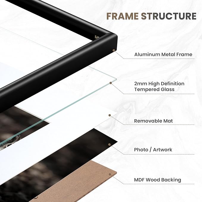 Fun Memories 12x16 Picture Frame Black, Aluminum Picture Frames 12"x16" Set of 3, 12x16 Picture Frame with Mat for 8.5x11, 12 by 16 Frame Real Glass, 12 x 16 Metal Frame for Home Decor