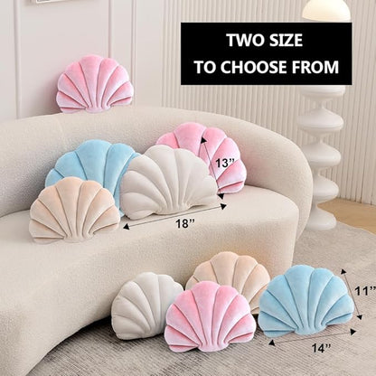 XIAIJIA Seashell Decorative Pillow Shell Shaped Throw Pillow 3D Insert Beach Pillow Soft Velvet Pillow Sea Ocean Decoration Couch Bed Pillow Cushions(White,18 X 13 inch)