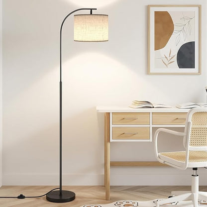 SIBRILLE Floor Lamp with Linen Shade, Arc Dimmable Tall Standing Lamp with Remote Control, Modern Floor Reading Light for Living Room Bedroom Office Corner, 9W LED Bulb Included