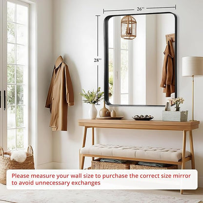Fabuday Bathroom Mirror Wall Mounted - 26x28 Inch Framed Balck Mirrors for Bathroom Over Sink with Rectangle Frame, Black Matte Frame Vanity Mirrors for Bedroom, Restroom, Farmhouse, Entryway Decor