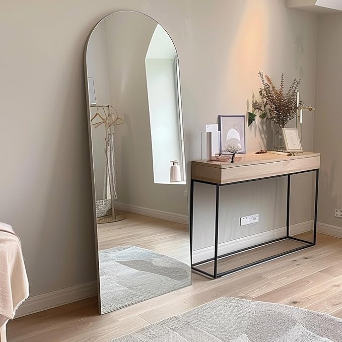 65''x22'' Arched Full Length Mirror with Stand, Full Body Mirror Full Length Floor Freestanding, Wall Mounted Mirrors for Bedroom Living Room Cloakroom (White)