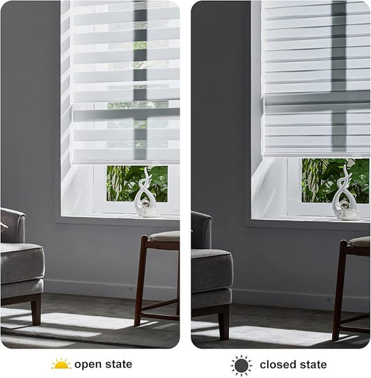Persilux Cordless Zebra Blinds for Windows (45" W X 64" H, White) Free-Stop Roller Windows Shades Dual Layer Light Control for Day and Night, Light Filtering Sheer Shades for Home, Easy to Install
