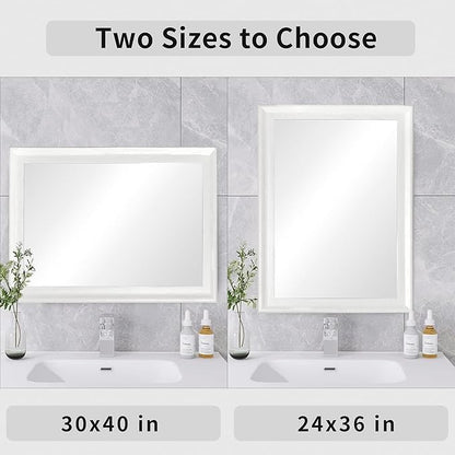 Rectangle Mirrors for Wall 30x40 Inch, White Wood Framed Bathroom Mirror with Tempered Glass for Bedroom Living Room Office or Hallway (White, 30x40 in)