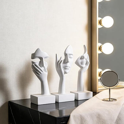 3 Pcs Thinker Large Statue Set - White Art Abstract Home Accent Figurines for Living Room, Bedroom, Shelves, Office Desktop, Coffee Table Decor, Gift for Women (3 Pcs White, 9")