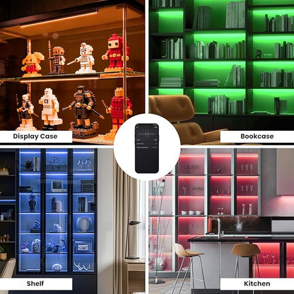 Black RGB LED Shelf Lights, Smart Bookshelf Lights Compatible with Alexa WiFi Dimmable for Display Case, Bookcase, Bar, Cabinet and Under Shelf with App, Remote, Memory Function (4Pcs 12.5In)