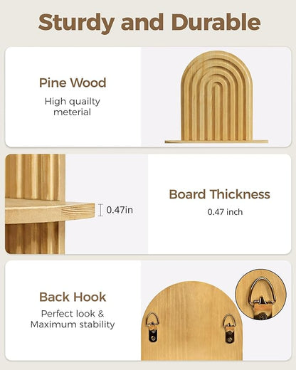 Bamworld Boho Wall Decor Plant Wall Shelf Mid Century Modern Decor Hanging Plant Shelf 2-Tier Wooden Floating Shelves for Home Bathroom Bedroom Living Room Office Holding Planter Decoration Natural