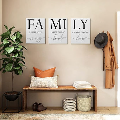 GUBIYU Home Family Wall Decor, Set of 3 Inspirational Canvas Prints Black and White Framed Canvas Art Paintings Wood Wall Decoration for Dining Room Bedroom Living Room 12"x16"