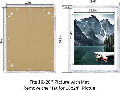 iRahmen 16x24 Picture Frame Set of 2 with Plexiglass, Distressed White Poster Frame Display Picture 12x18 with Mat or 16 x 24 Without Mat, Wood Photo Frame for Wall Mounting