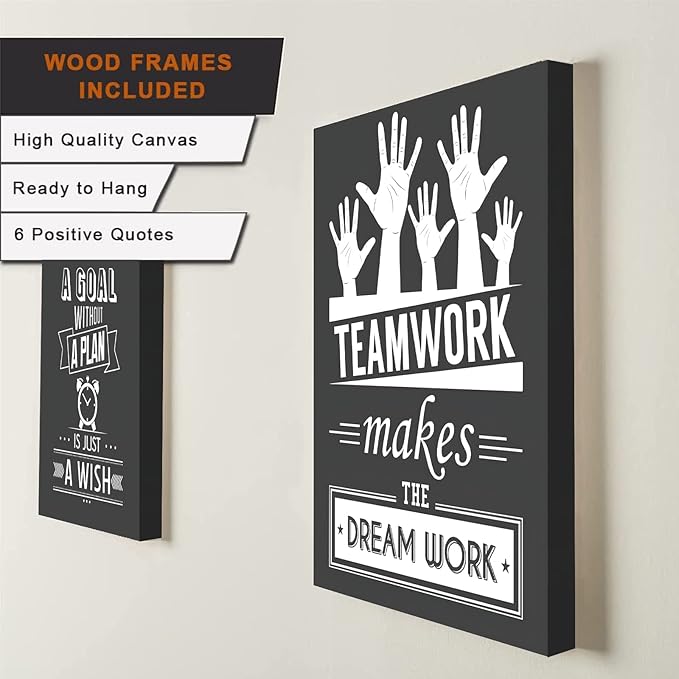 FRAMED Teamwork Wall Art, Black and White Wall Decor - Positive Wall Art, Ready to Hang (Set of 6, 8x10 Inch, Framed)