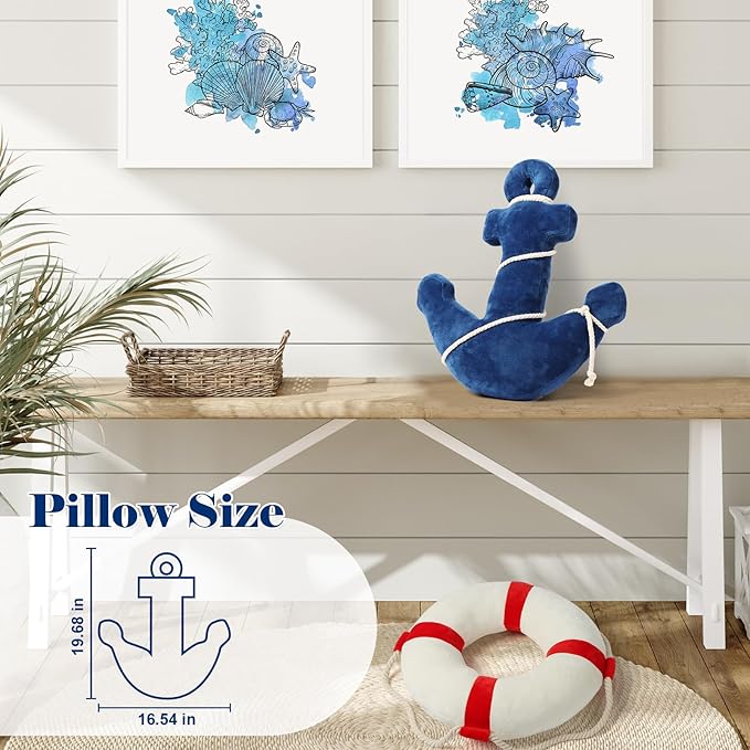 Marble Empire Anchor Pillow Nautical Throw Pillows Coastal Decorative Pillow Beach Themed Plush Pillow for Home Bed Couch (Navy)