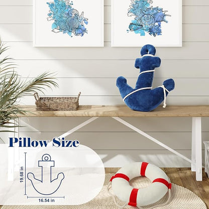 Marble Empire Anchor Pillow Nautical Throw Pillows Coastal Decorative Pillow Beach Themed Plush Pillow for Home Bed Couch (Navy)