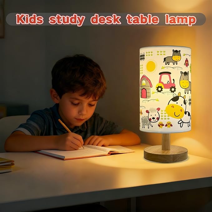 Kids Night Light with 3 Color Temperatures - Animals Desk Lamp for Nursery & Toddler Rooms, Boho Wood Base Bedroom Lamp, Safe Gift for Boys, Girls, Baby & Kids Playroom