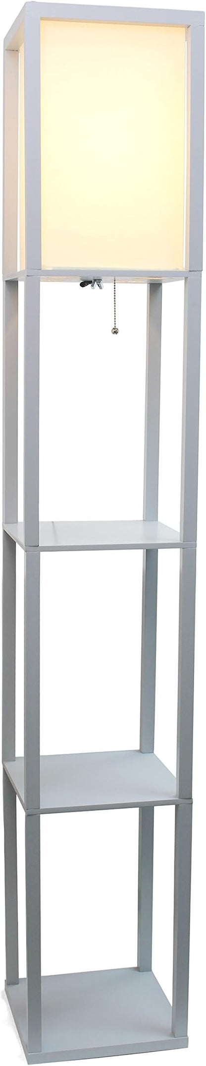 Simple Designs LF1014-GRY Etagere Organizer Storage Shelf Linen Shade Floor Lamp, Gray