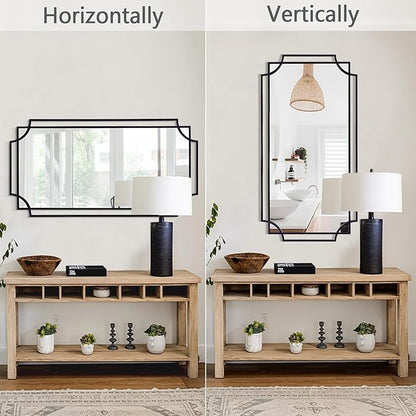55'' x 28'' Large Modern Rectangular Wall Mirror, Black Frame with Scalloped Design, Living Room, Entryway, Bathroom Decor
