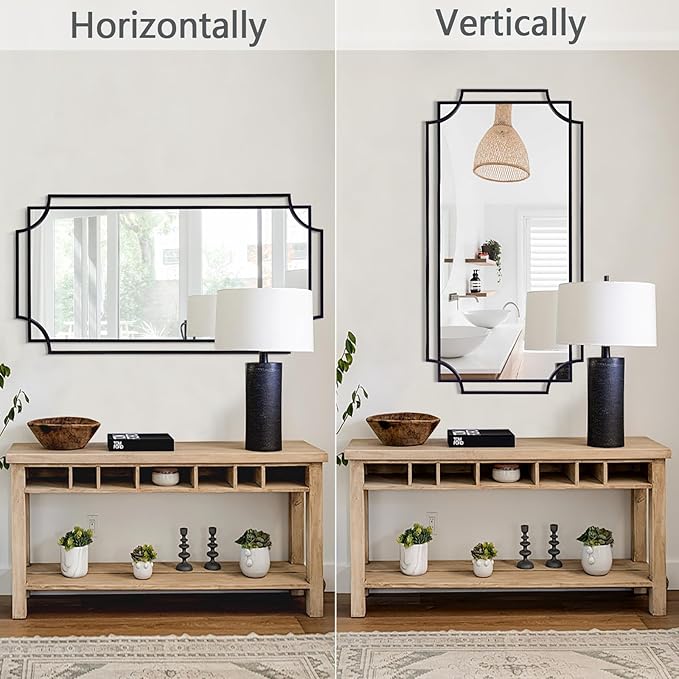 47'' x 32'' Black Mirror for Wall Decor, Large Living Room Mirror with Metal Frame, Modern Decorative Mirror for Dining Room, Entryway, Fireplace