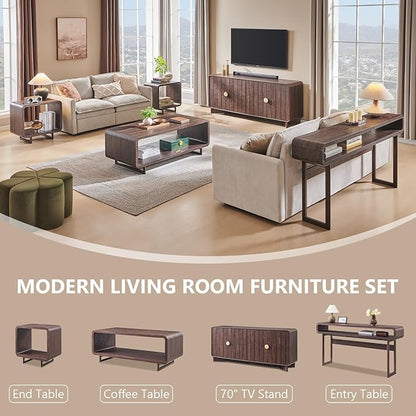 IFGET 70" Modern TV Stand for TVs Up to 80 inches, 30" Tall Entertainment Center with Storage and Adjustable Shelves, TV Console with Curved Profile Design, Media Console for Living Room, Brown