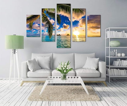 Large Ocean Canvas Wall Art Beach Sunrise Landscape Poster Modern Seascape Pictures HD Print on Canvas Framed Ocean Artwork for Living Room Kitchen Bedroom Wall Decorations Stretched Ready to Hang - 60''W x 40''H