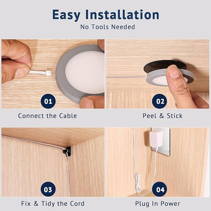 V4light Smart LED Puck Lights, Under Cabinet Lighting with Remote Control, Color Temperature Adjustable, Works with Alexa & Google Home, Plug-in Lights for Kitchen, Counter, Closet, Shelf (4 Pack)