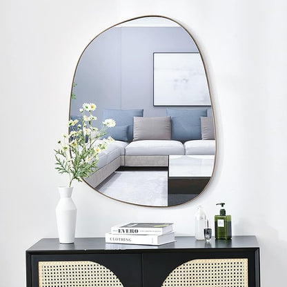 ELEHUME Asymmetrical Mirror for Wall Decor 27"*35", Modern Brass Framed Wall Mirror for Living Room Bathroom Bedroom Entryway ELE-STOU-0063G