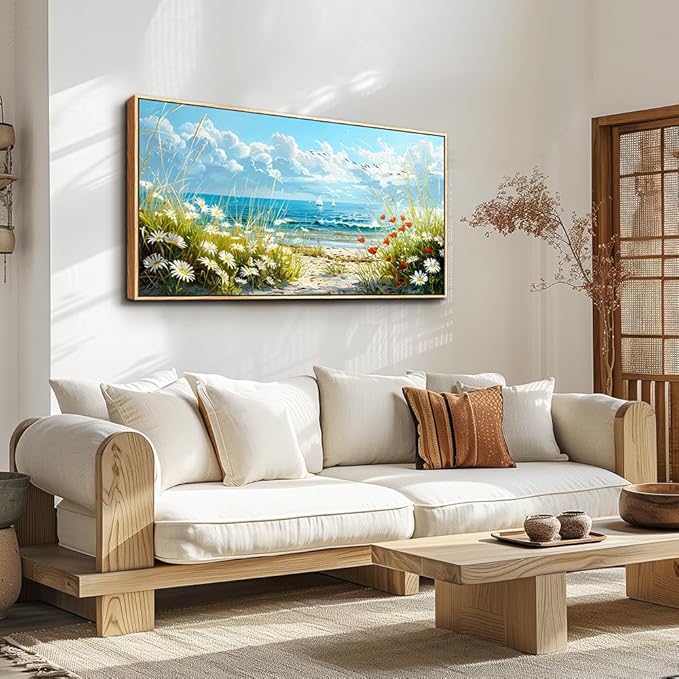 ZUITINGHUA Wood Framed Canvas Wall Art For Living Room Wall Decor For Bedroom Office Wall Decorations Flowers Landscape Paintings Seaside Pictures Artwork Room Aesthetic Home Decor 20x40 In