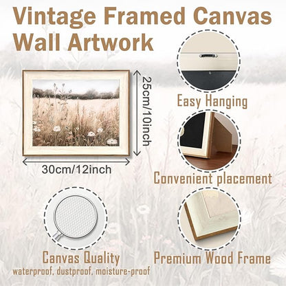 ASTRDECOR Framed Nature Wall Art Prints, Vintage Wildflower Field Landscape Canvas Wall Art Bedroom, Autumn Oil Painting Botanical Artwork, Plant Pictures Farmhouse Wall Decor Living Room - 10''x12''