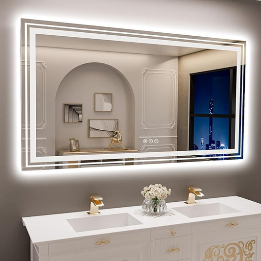 Snowdool LED Bathroom Mirror, 72"x40" with Front and Backlit, Anti-Fog, Large Bathroom Vanity Mirror for Wall, Memory Function, Stepless Dimmable, Tempered Glass (Horizontal/Vertical)