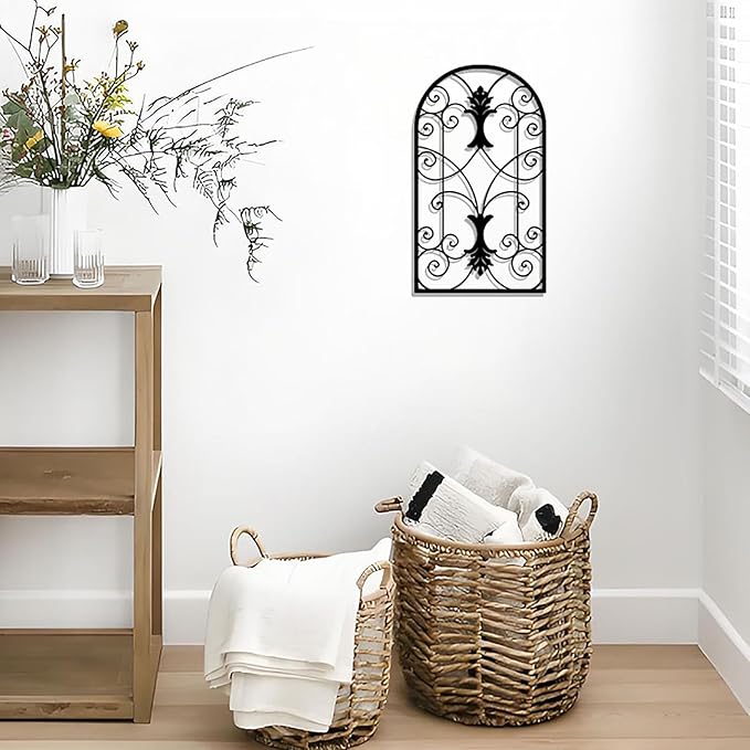 DUOOLN Abstract Metal Scroll Wall Art Decor, Black Modern Iron Geometric Hanging Sign, Minimalist Single Line Décor Sculptures, Living Room Bedroom Bathroom Office Farmhouse Accent-16.9x9.8in