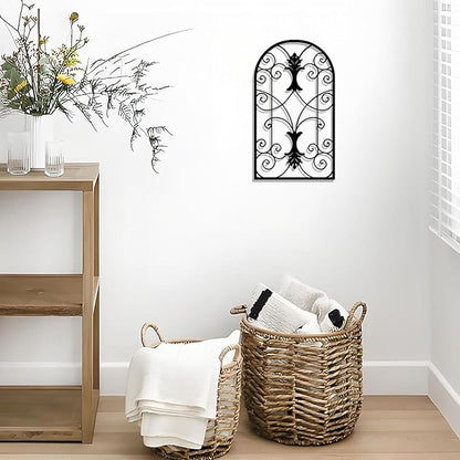 DUOOLN Abstract Metal Scroll Wall Art Decor, Black Modern Iron Geometric Hanging Sign, Minimalist Single Line Décor Sculptures, Living Room Bedroom Bathroom Office Farmhouse Accent-16.9x9.8in