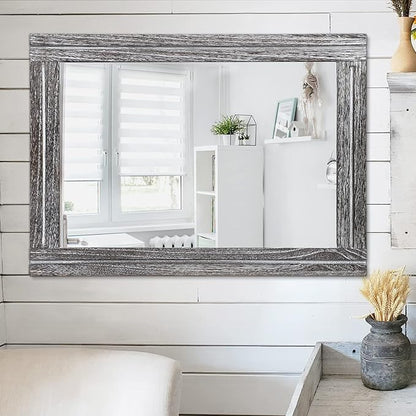 AAZZKANG Rustic Mirror Large 26"x18" Wood Framed Wall Mirrors Rectangle for Bedroom Bathroom Farmhouse Living Room Home Entryway Hanging